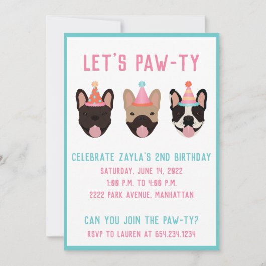 Invitation Pawty, Casquettes du parti Buldog (Devant)