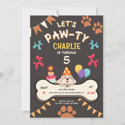 Invitation Pawty Chien Chien Chien Chien Chien Fête Anniversa (Devant)