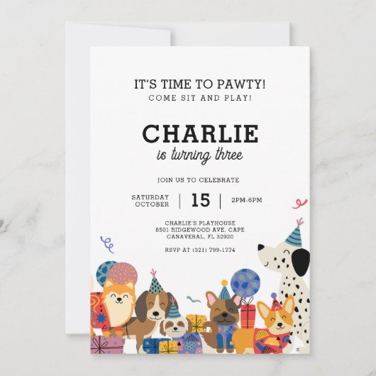 Invitation Pawty Chien Chien Chien Chien Chiot fête d'anniver (Devant)