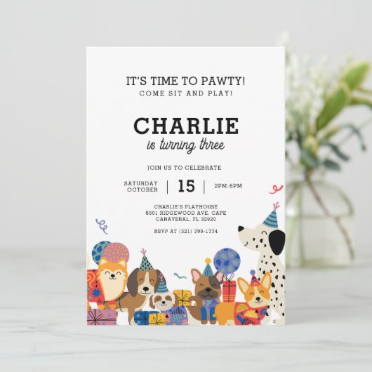 Invitation Pawty Chien Chien Chien Chien Chiot fête d'anniver (Debout devant)