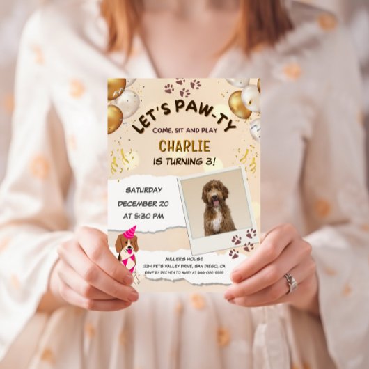 Invitation Pawty Chien Chien Chien Coquelicot Photo Anniversa