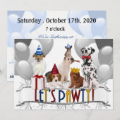 Invitation PAWty Chiens en niveaux de gris fête d'anniversair (Devant / Derrière)