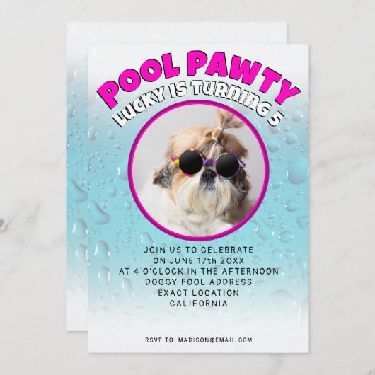 Invitation Pawty chiot chien poupée sur mesure photo fête d'a (Devant / Derrière)