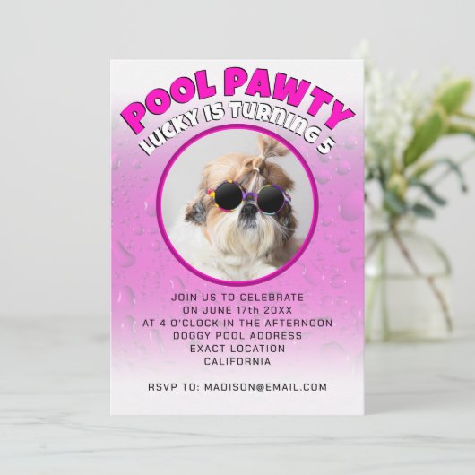 Invitation Pawty chiot chien poupée sur mesure photo fête d'a (Debout devant)