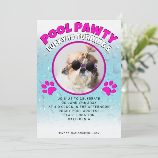 Invitation Pawty chiot chien poupée sur mesure photo fête d'a (Debout devant)