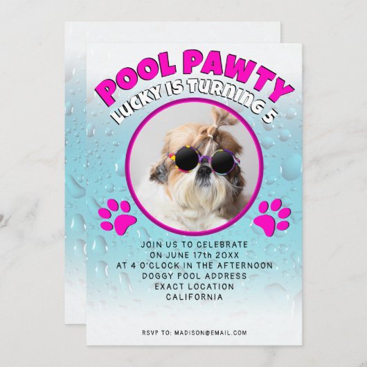 Invitation Pawty chiot chien poupée sur mesure photo fête d'a (Devant / Derrière)