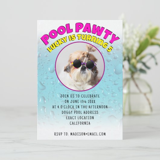Invitation Pawty chiot chien poupée sur mesure photo fête d'a (Debout devant)