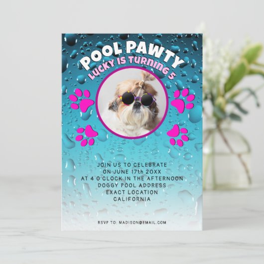 Invitation Pawty chiot chien poupée sur mesure photo fête d'a (Debout devant)