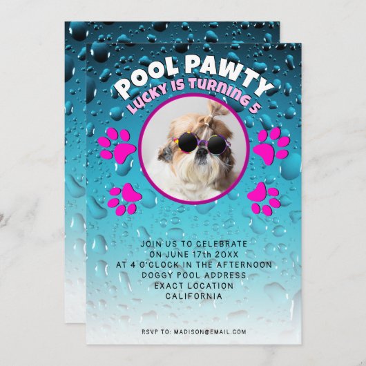 Invitation Pawty chiot chien poupée sur mesure photo fête d'a (Devant / Derrière)