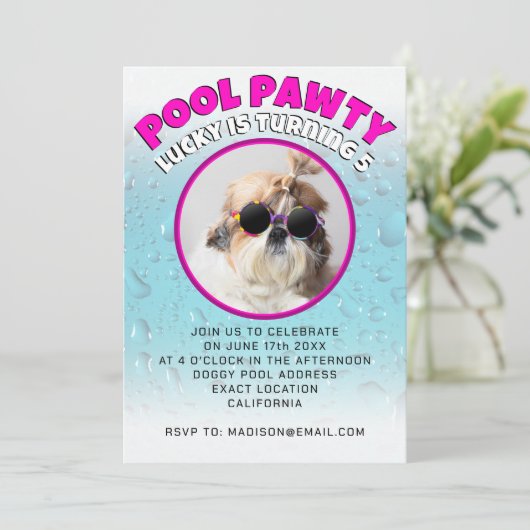 Invitation Pawty chiot chien poupée sur mesure photo fête d'a (Debout devant)
