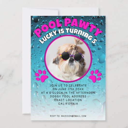 Invitation Pawty chiot chien poupée sur mesure photo fête d'a (Devant)