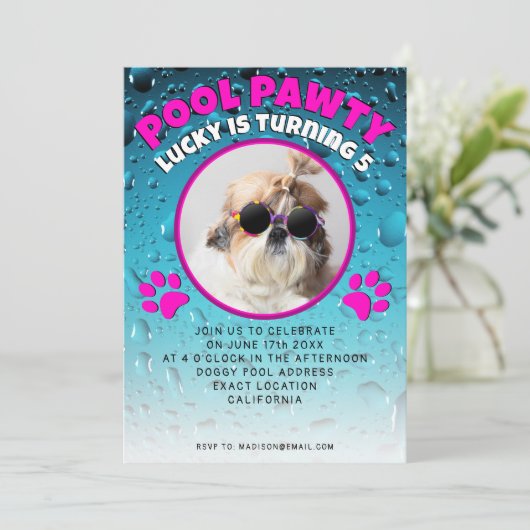 Invitation Pawty chiot chien poupée sur mesure photo fête d'a (Debout devant)