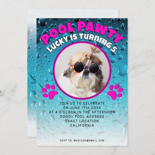 Invitation Pawty chiot chien poupée sur mesure photo fête d'a (Devant / Derrière)