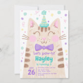 Invitation Pawty Cute Kitty Cat Visage Anniversaire (Devant)