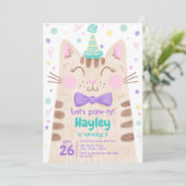 Invitation Pawty Cute Kitty Cat Visage Anniversaire (Debout devant)