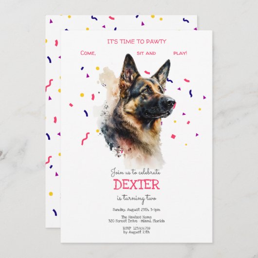 Invitation Pawty, fête d'anniversaire de chien (Devant / Derrière)