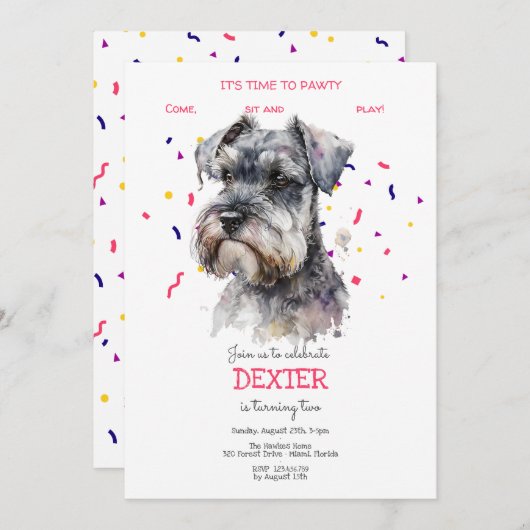 Invitation Pawty, fête d'anniversaire de chien (Devant / Derrière)