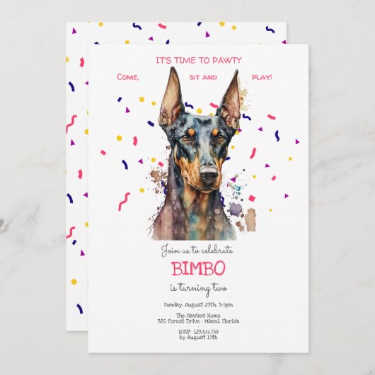 Invitation Pawty, fête d'anniversaire de chien (Devant / Derrière)