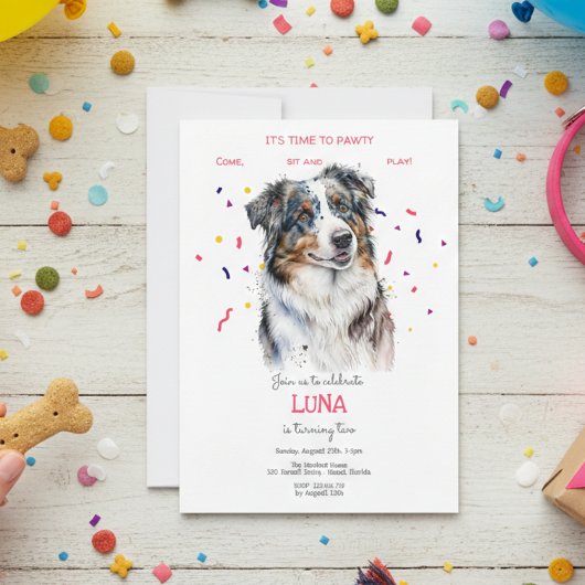 Invitation Pawty, fête d'anniversaire de chien