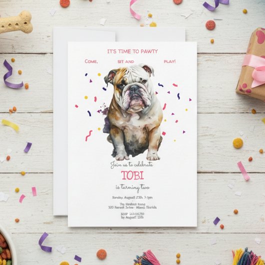 Invitation Pawty, fête d'anniversaire de chien