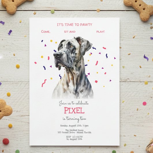 Invitation Pawty, fête d'anniversaire de chien