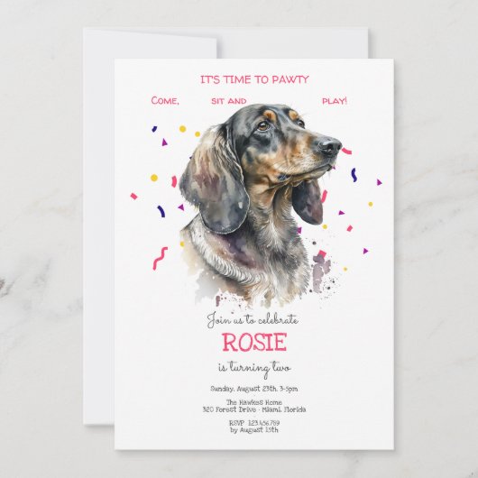Invitation Pawty, fête d'anniversaire de chien (Devant)