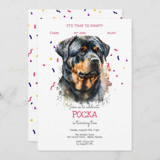 Invitation Pawty, fête d'anniversaire de chien (Devant / Derrière)
