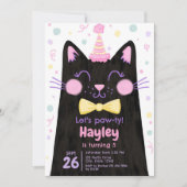 Invitation Pawty Kitty Black Cat Face Anniversaire (Devant)