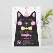 Invitation Pawty Kitty Black Cat Face Anniversaire (Debout devant)