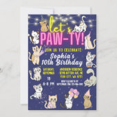 Invitation Pawty Neon rose brillant mignon Kittens Fête des c (Devant)