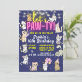 Invitation Pawty Neon rose brillant mignon Kittens Fête des c (Debout devant)