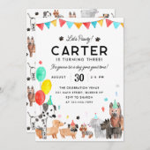 Invitation Pawty Party Animal Kids Puppy Chien Anniversaire (Devant / Derrière)