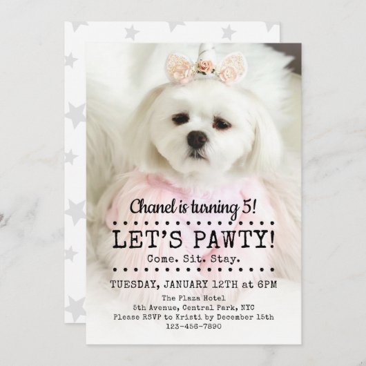 Invitation Pawty Photo Pet Anniversaire (Devant / Derrière)