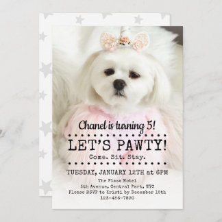 Invitation Pawty Photo Pet Anniversaire