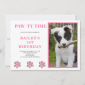 Invitation Pawty Pink Time Chien Anniversaire (Devant)