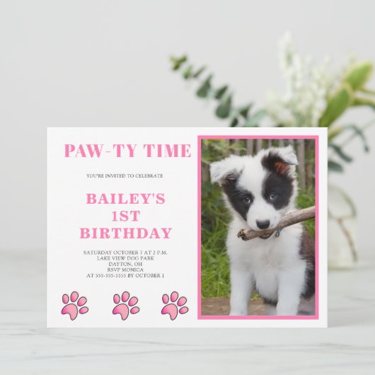 Invitation Pawty Pink Time Chien Anniversaire (Debout devant)