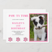 Invitation Pawty Pink Time Chien Anniversaire (Devant / Derrière)