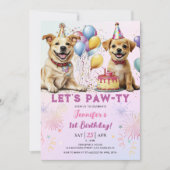 Invitation Pawty Puppy Anniversaire Fille 1er Anniversaire (Devant)