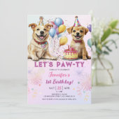 Invitation Pawty Puppy Anniversaire Fille 1er Anniversaire (Debout devant)