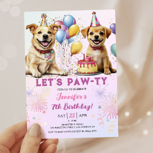 Invitation Pawty Puppy Anniversaire Fille 7 Anniversaire