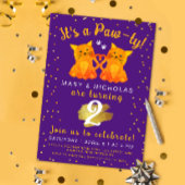 Invitation Pawty Purple Orange Twin Friend Kitten Joint Party