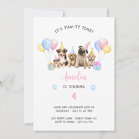 Invitation Pawty Time Chien Chien Chien Chien Anniversaire Fê (Devant)