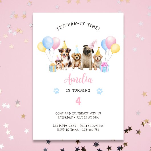 Invitation Pawty Time Chien Chien Chien Chien Anniversaire Fê