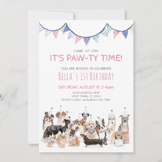 Invitation Pawty Time Chien Chien Chien Chien Chien Anniversa (Devant)