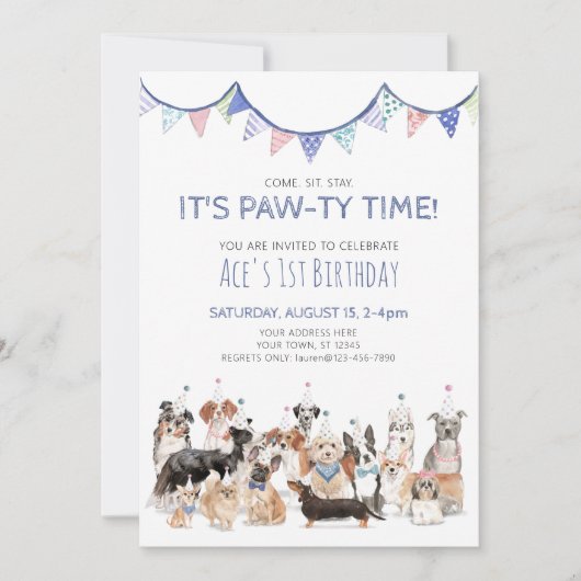 Invitation Pawty Time Chien Chien Chien Chien Chien Anniversa (Devant)