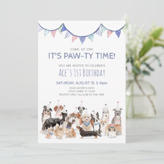 Invitation Pawty Time Chien Chien Chien Chien Chien Anniversa (Debout devant)
