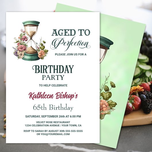 Invitation Pays Aquarelle Floral Horglass fête d'anniversaire