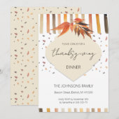 Invitation Pays Automne Thanksgiving Watercolor Feuilles (Devant / Derrière)