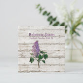 Invitation pays blanc grange bois violet lilas mariage (Debout devant)