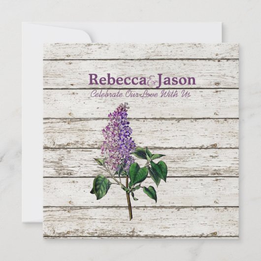 Invitation pays blanc grange bois violet lilas mariage (Devant)